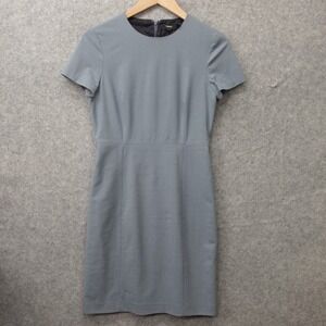 Blue Wool Sheath Dress Womens SMALL 4 THEORY Slate Stretch Work Office Slim Fit